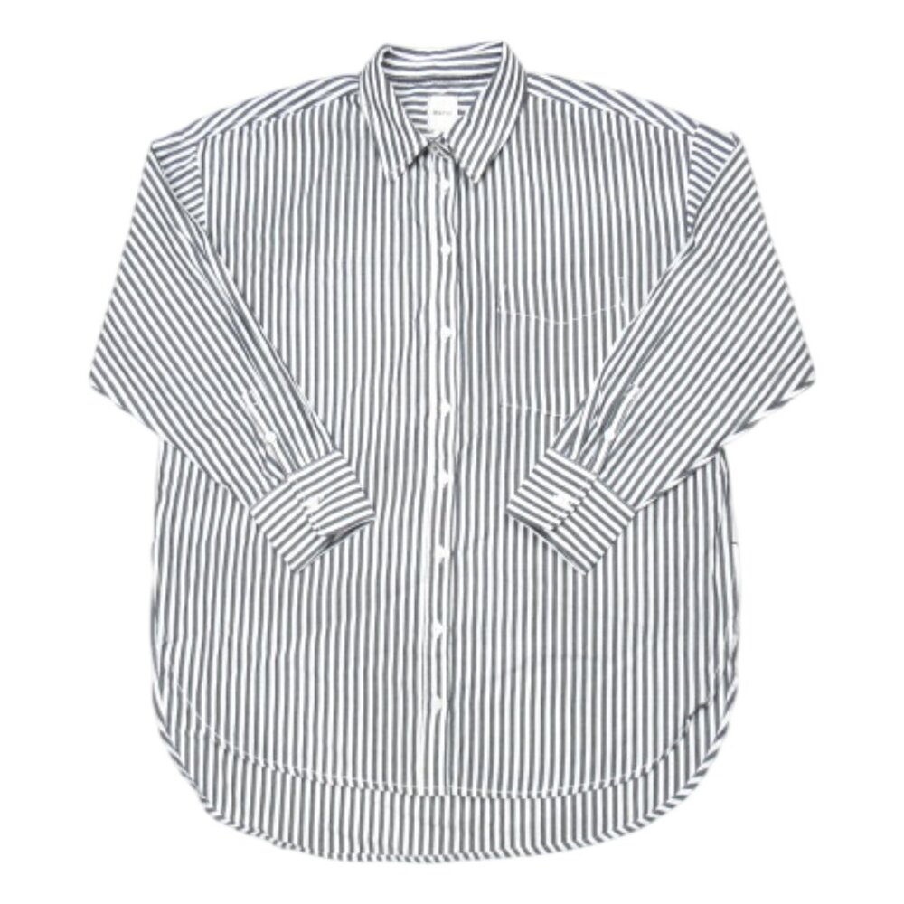 Anthropologie Maeve The Bennet Buttondown Shirt Anthracite Stripe 100% Cotton M - Picture 3 of 11